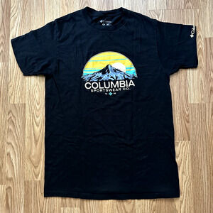 Columbia Shirt Medium Mens Black Mountain Sun Graphic Short Sleeve 100% Cotton